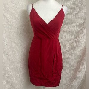 Red Satin Dress Lavender Brown Size Small NWT Raspberry Crossover Faux Wrap